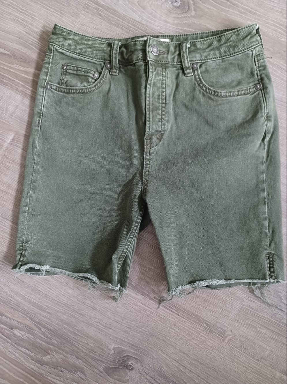 FP/We The Free Olive Green Bermuda Button-fly Denim Shorts
